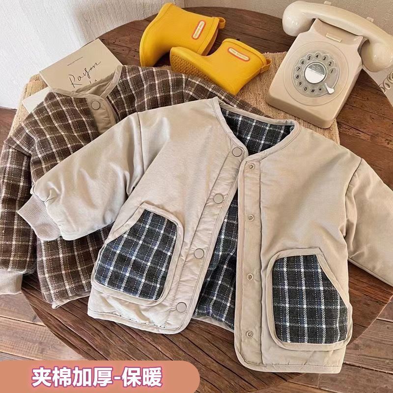 儿童风衣格子外套冬季加厚童装韩版棉服宝宝棉衣小童洋气夹棉棉袄