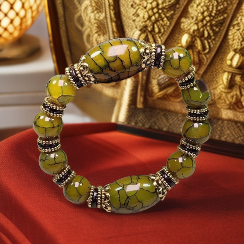 民族风精品黄色龙纹开片手串