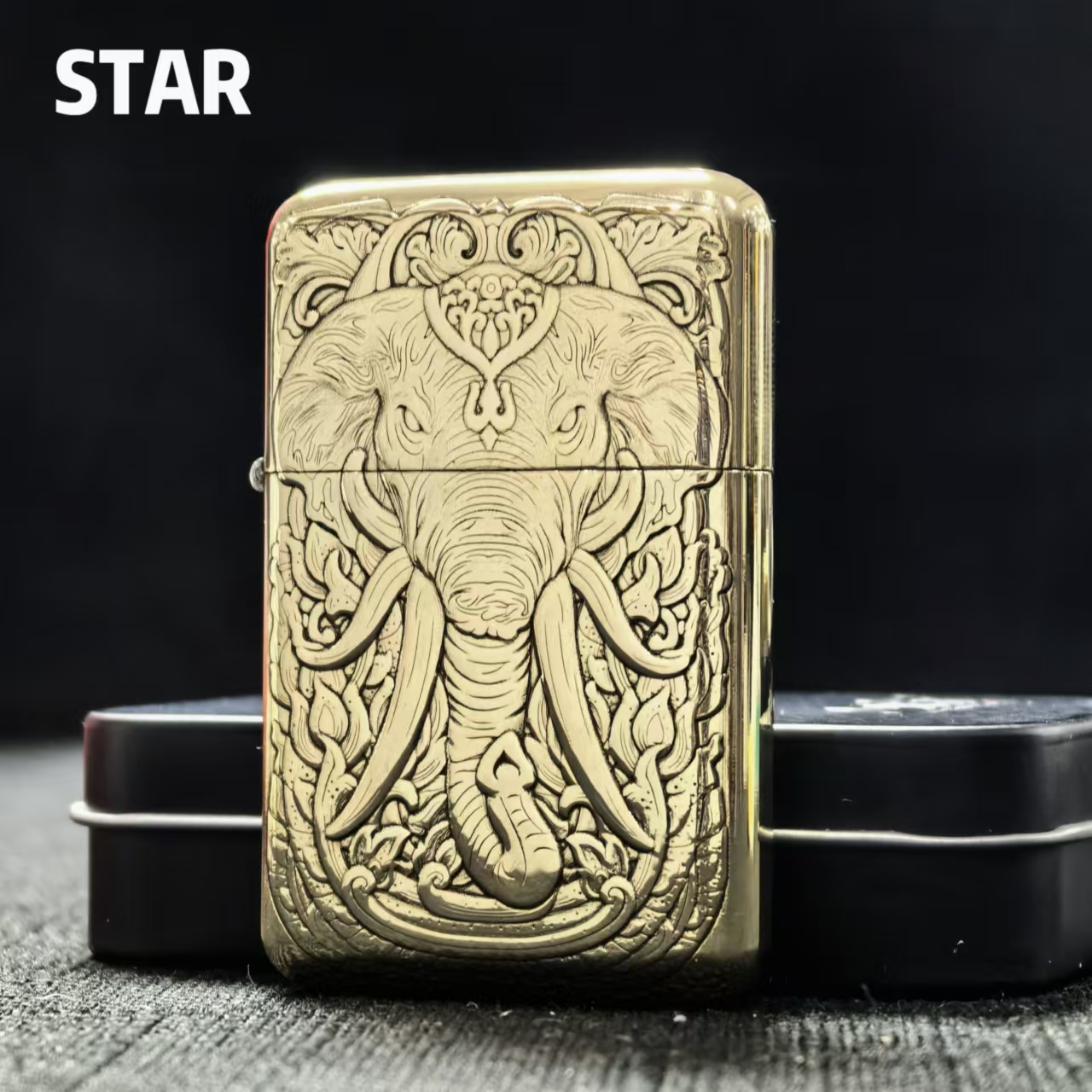 satr恒星s16黄铜浮雕繁花景象煤油打火机