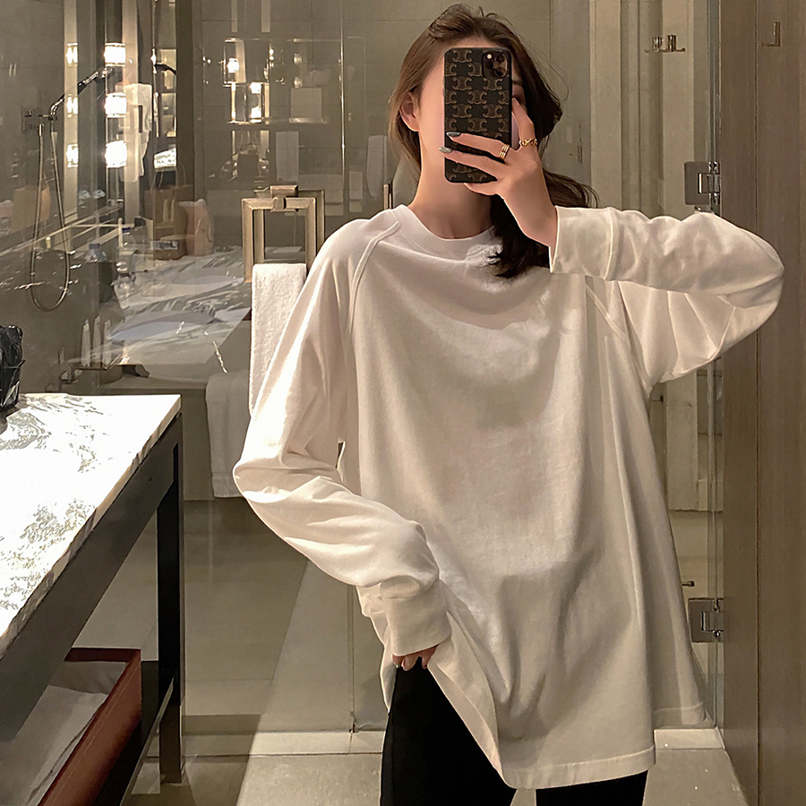 德绒白色打底衫女内搭春秋冬季新款纯棉宽松长袖T恤卫衣叠穿上衣
