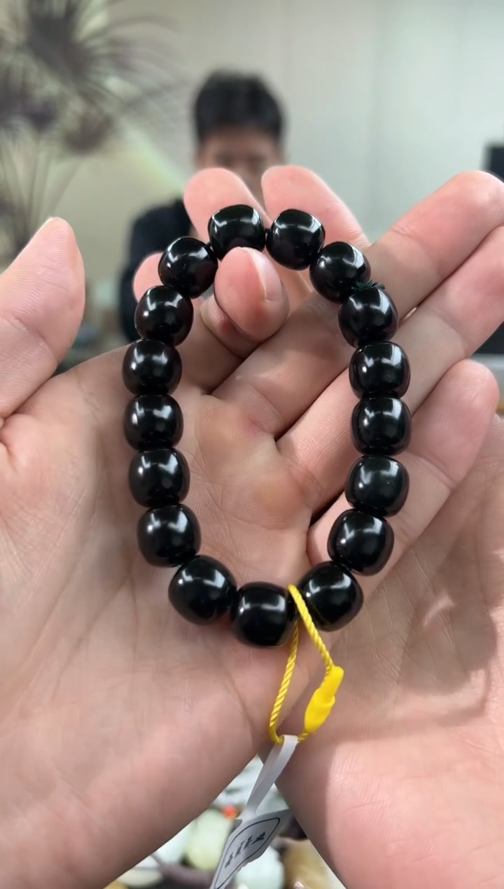 【闪购商品】和田玉手串未镶嵌和田黑青老型珠手串卡12mm微色差