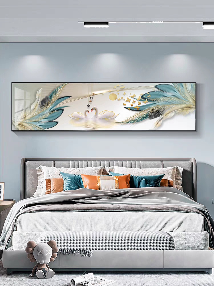 轻奢卧室床头装饰画现代简约客厅沙发背景墙晶瓷挂画主卧横幅壁画