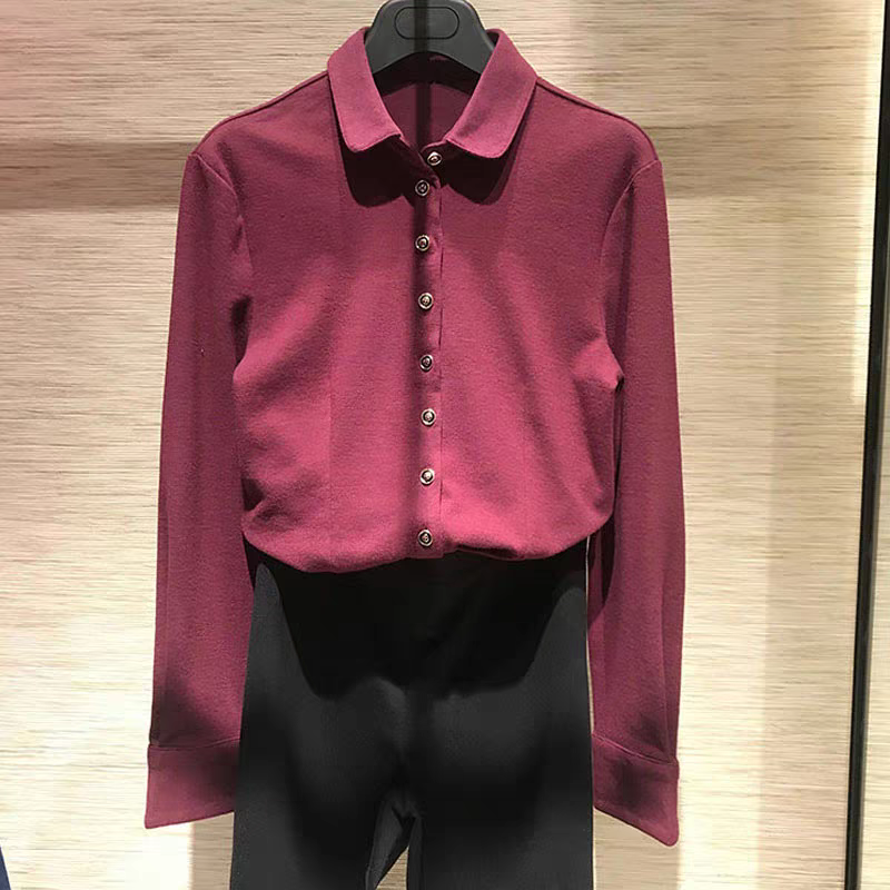 商场同款2024秋冬新款显瘦羊毛长袖衬衫女打底衫衬衣5300528