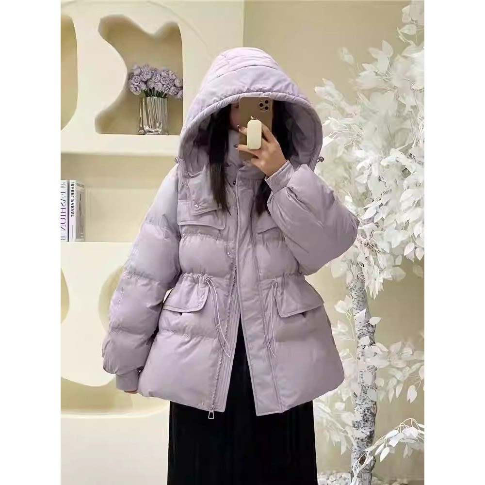 清廷心2023新款韩系芋泥紫收腰羽绒服女常规款冬装加厚连帽外套