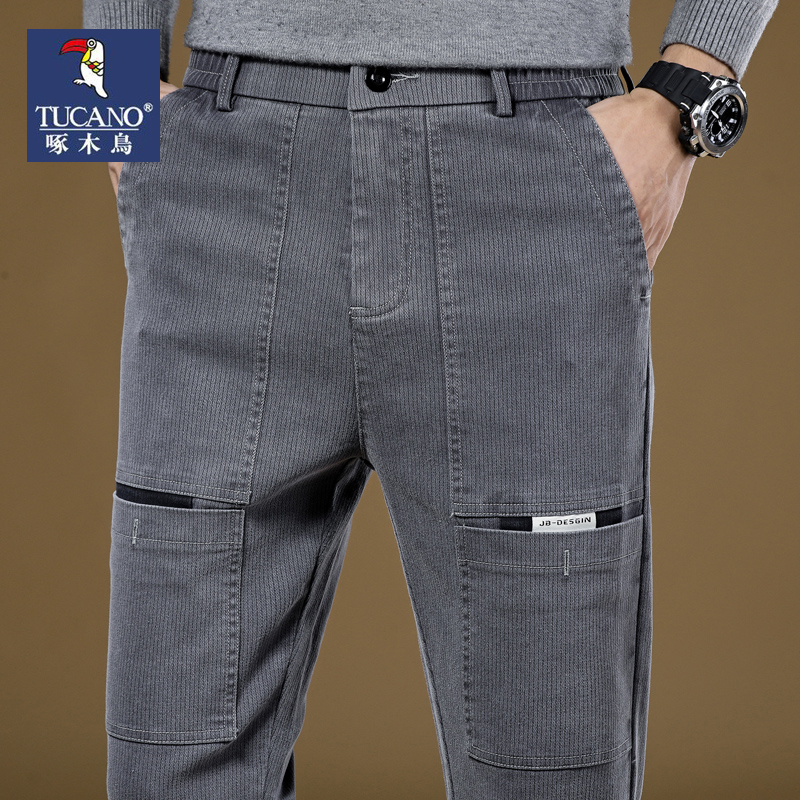 啄木鸟商务休闲裤男士2023秋冬新款直筒修身长裤潮牌冬季裤子男款
