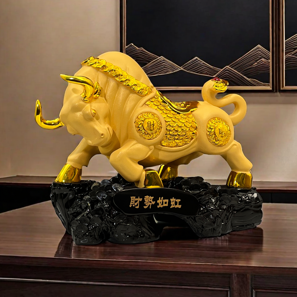金色客厅家居电视柜玄关招桌面十二生肖财开业装饰牛摆件工艺品