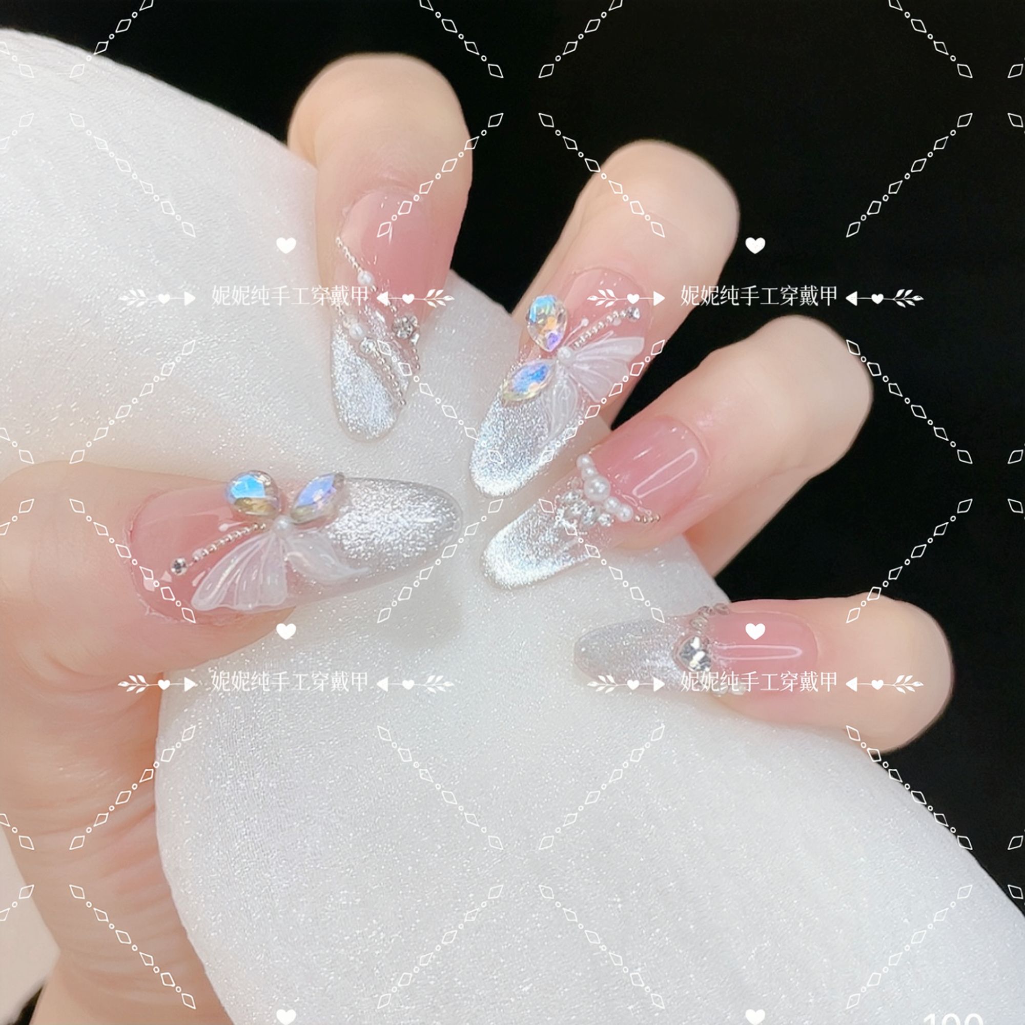 【比翼双飞】猫眼气质蝴蝶光疗美甲显白穿戴甲百搭款10片装