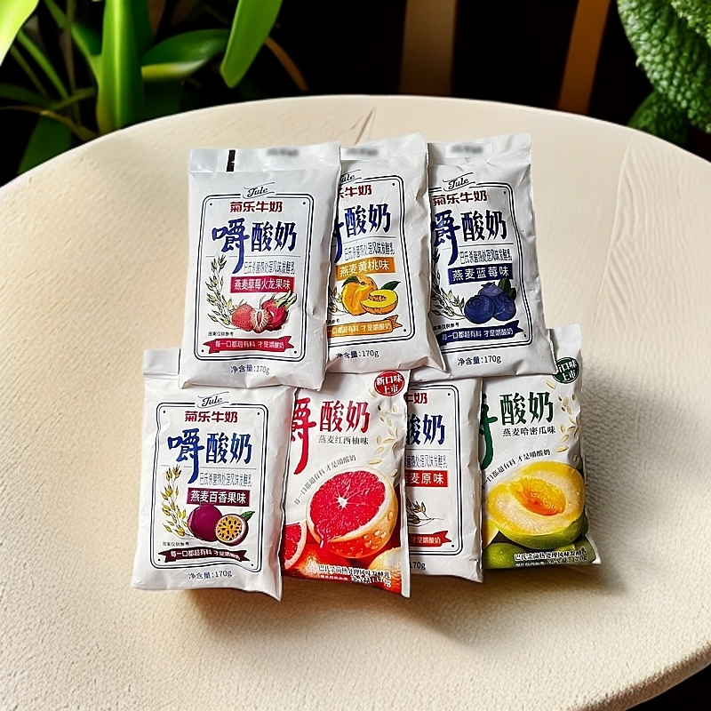 菊乐嚼酸奶170g*7袋装燕麦黄桃草莓火龙果百香果蓝莓哈密瓜原味
