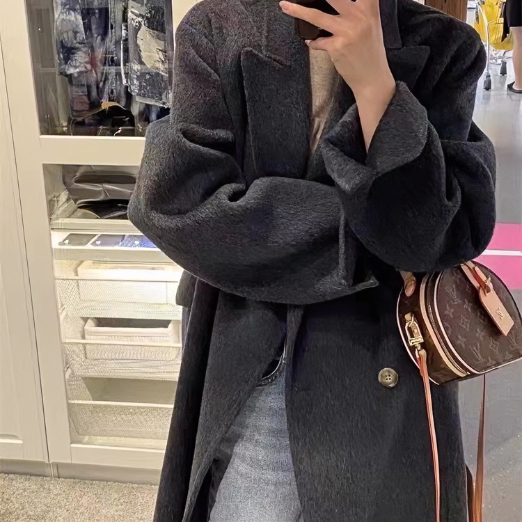 双排扣2023秋冬新款高端双面羊毛大衣宽松加厚保暖毛呢外套女时尚