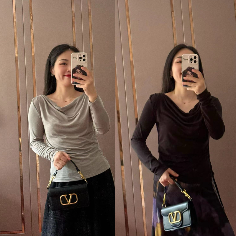 【Zoe轻奢】柔情万千·荡领珍珠装饰天丝混纺丝滑显瘦打底T恤240583