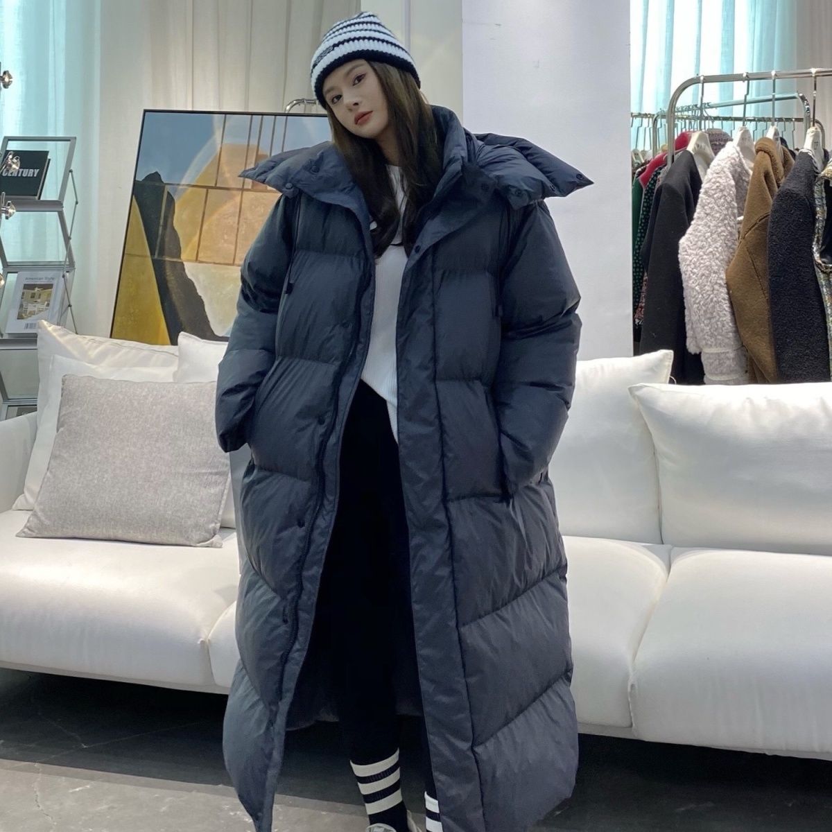 波司澄90白鸭绒韩版长款羽绒服女2023冬季新款加厚过膝连帽网红爆