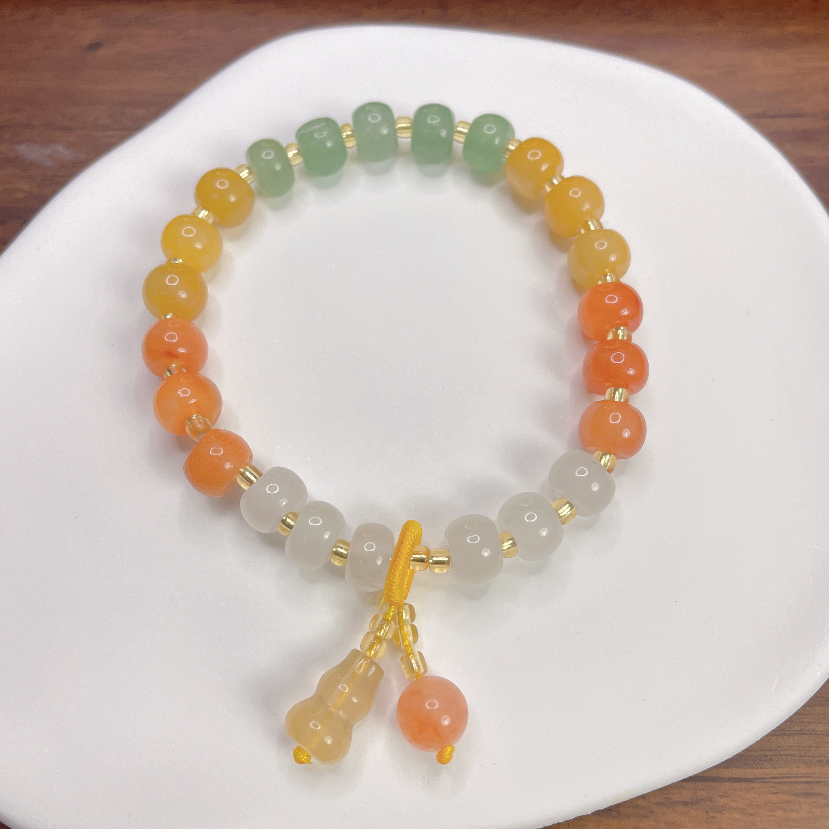 新疆天然金丝玉多彩算盘葫芦手串轻奢百搭单圈国风多样性发货