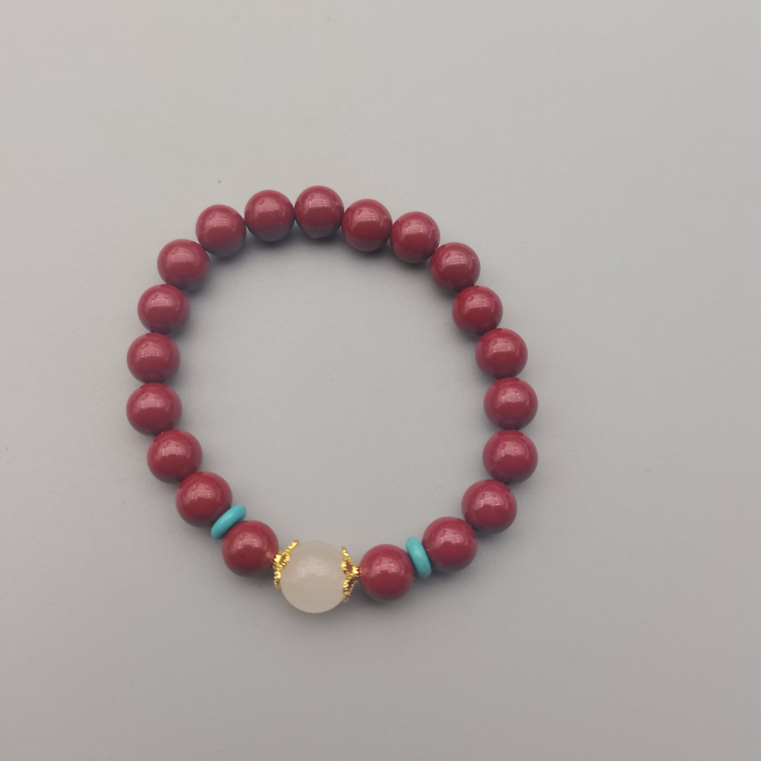 含辰砂工艺品ZA726 紫色单圈设计款绿色隔珠配白色路路通8mm手串