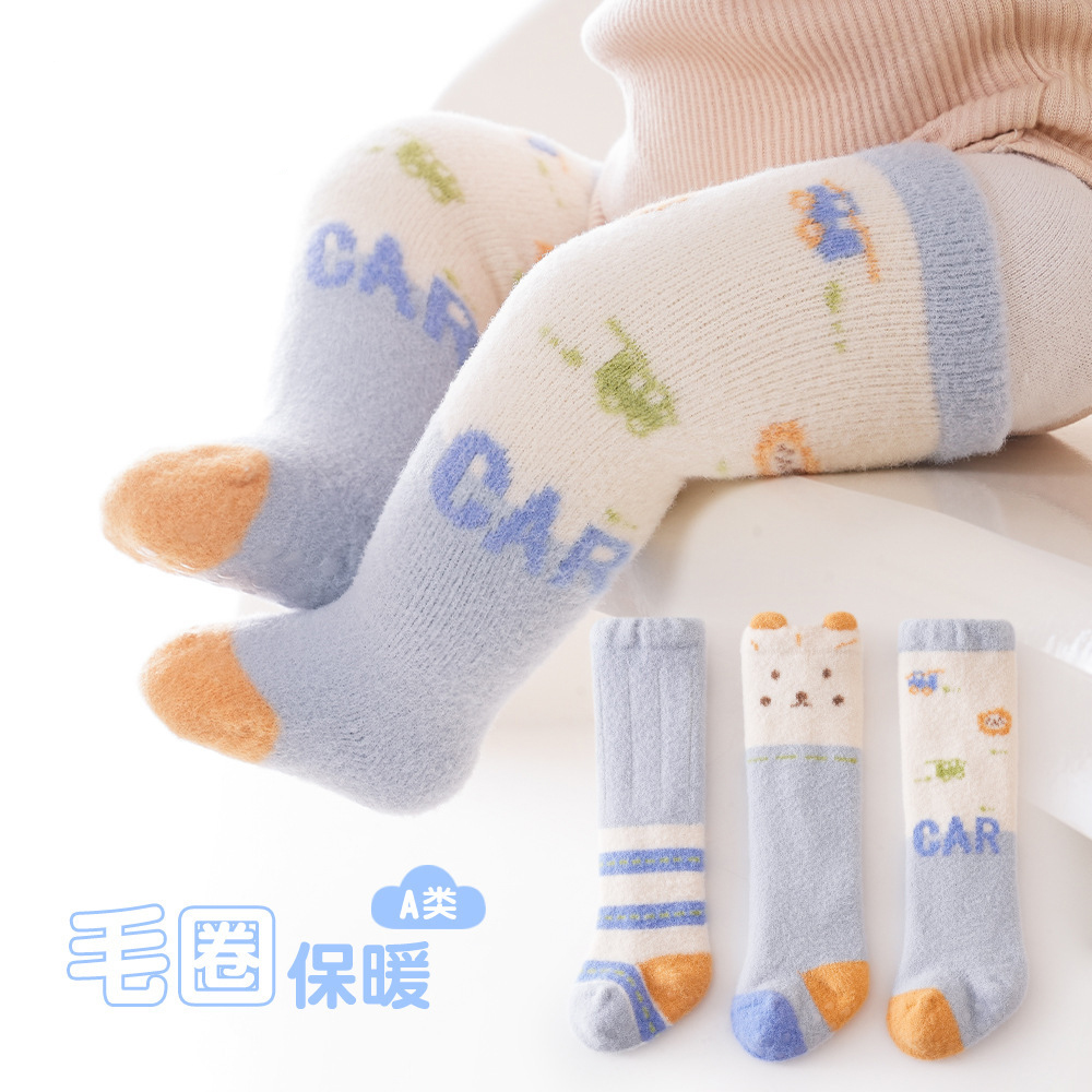 婴儿长筒袜秋冬过膝加厚新生婴幼儿A类宝宝毛圈不勒腿高筒地板袜