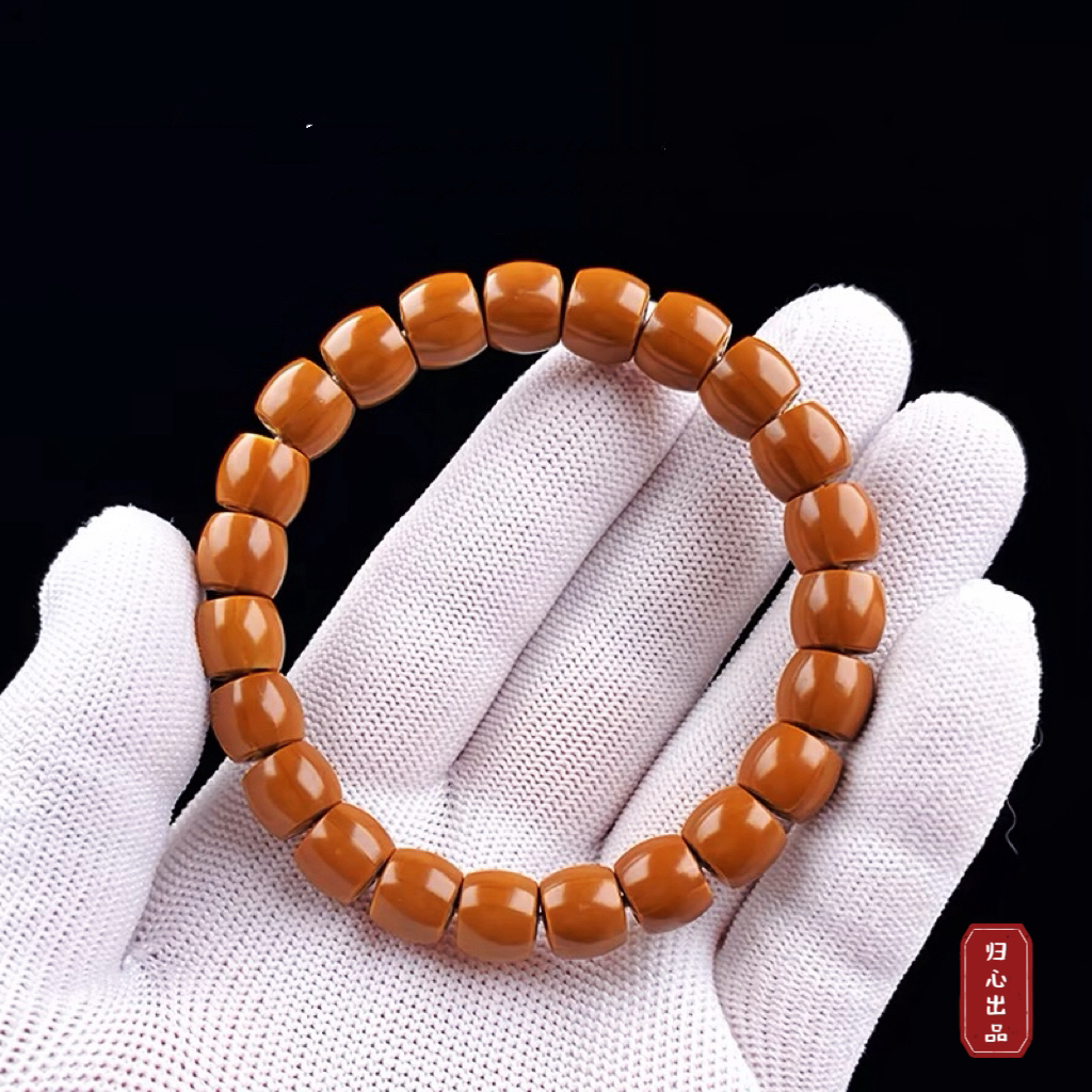 橄榄核中段手串直切桶珠精品铁核老树料素串