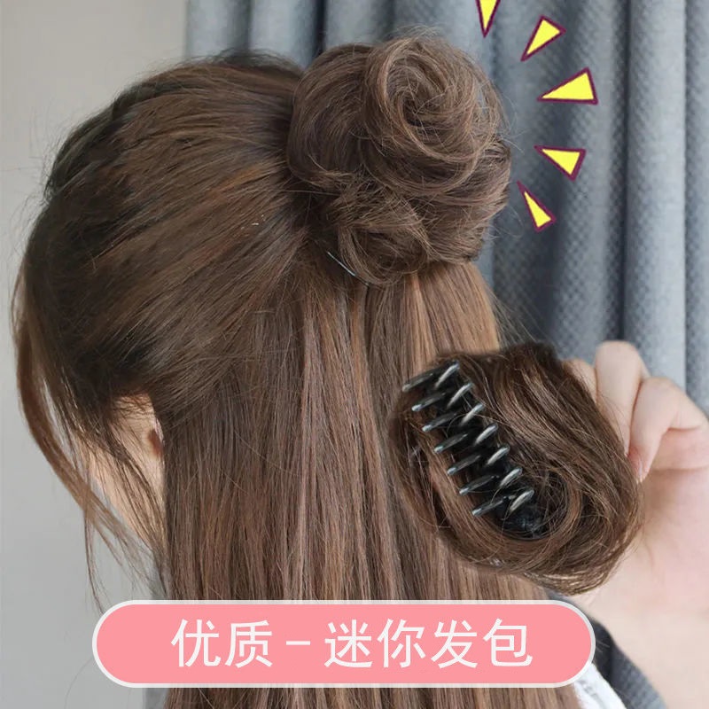 仿真发丸子头懒人发饰花苞抓夹假发包蓬松洋气发圈盘发器自然头花
