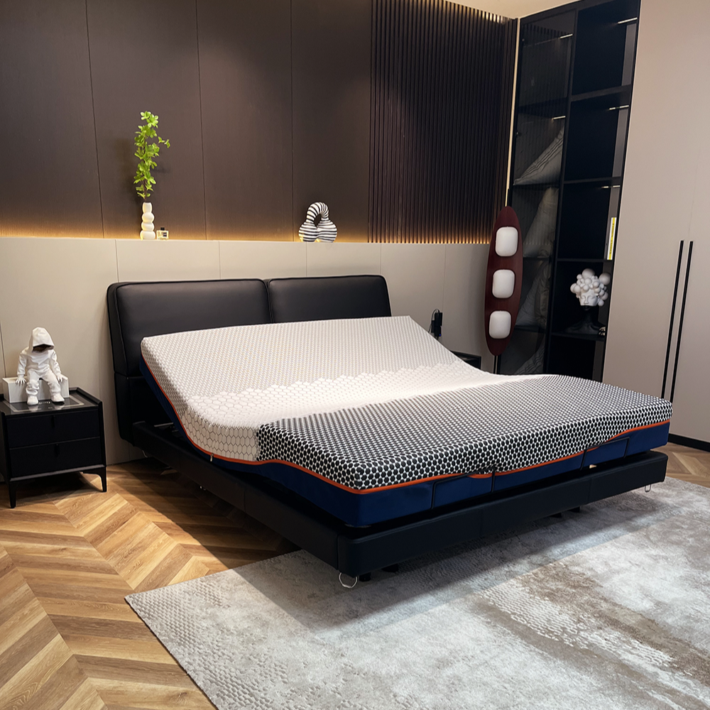 现代简约头层牛皮大黑牛主卧舒适靠背极简风智能悬浮床