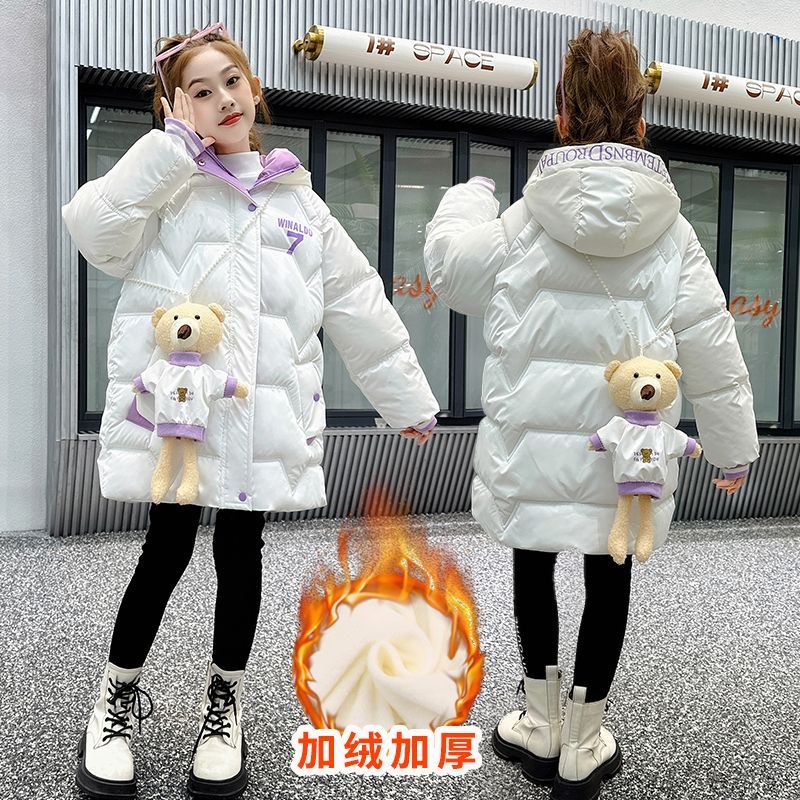 女童免洗棉衣2023新款中大童宽松时尚加绒加厚冬季儿童棉服外套潮