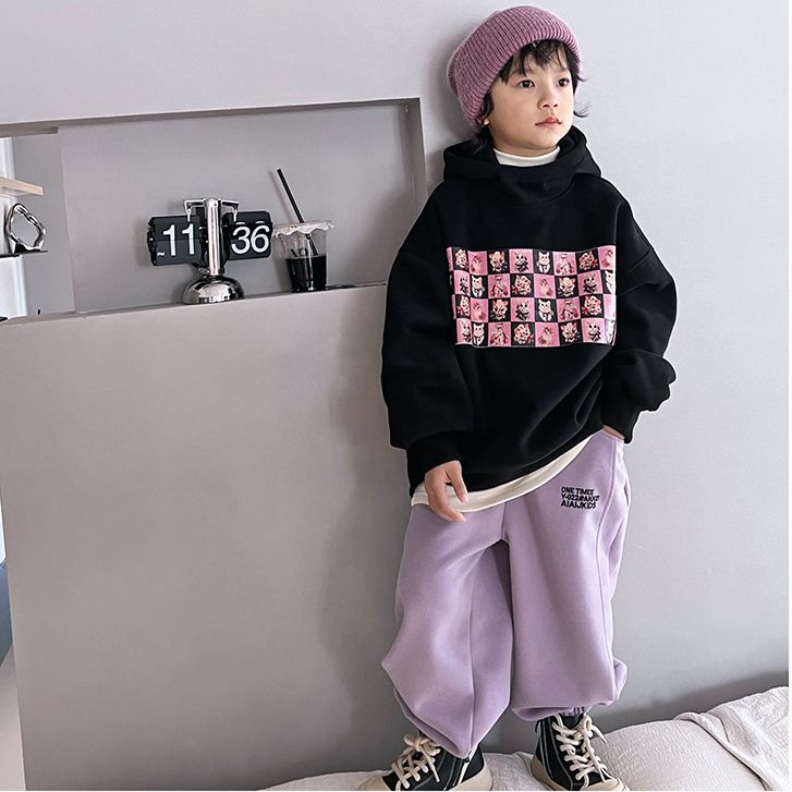 男童秋季运动加绒卫衣套装2023新款中大儿童男孩秋冬装酷帅衣服潮