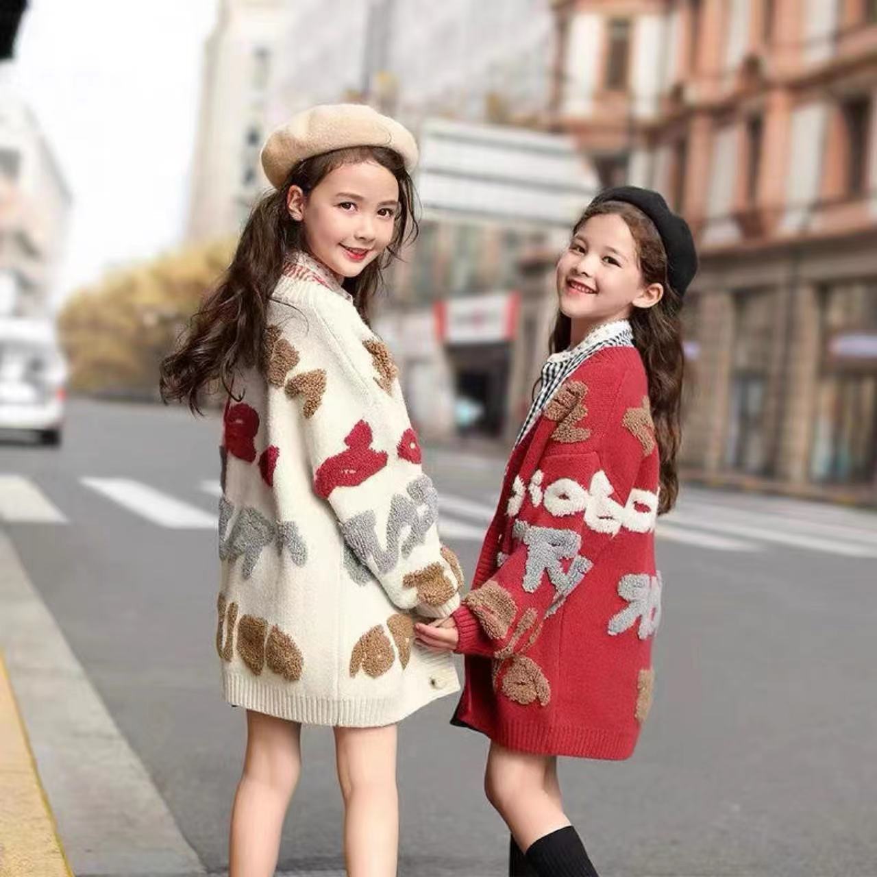 女童毛衣针织开衫春秋季洋气时髦洋气春季儿童外套中大童孩中长款