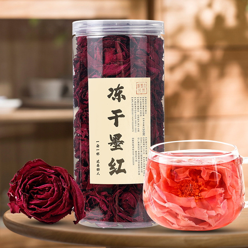 【高品质】冻干墨红玫瑰  重瓣玫瑰花茶墨红玫瑰花冠食用玫瑰50g/罐