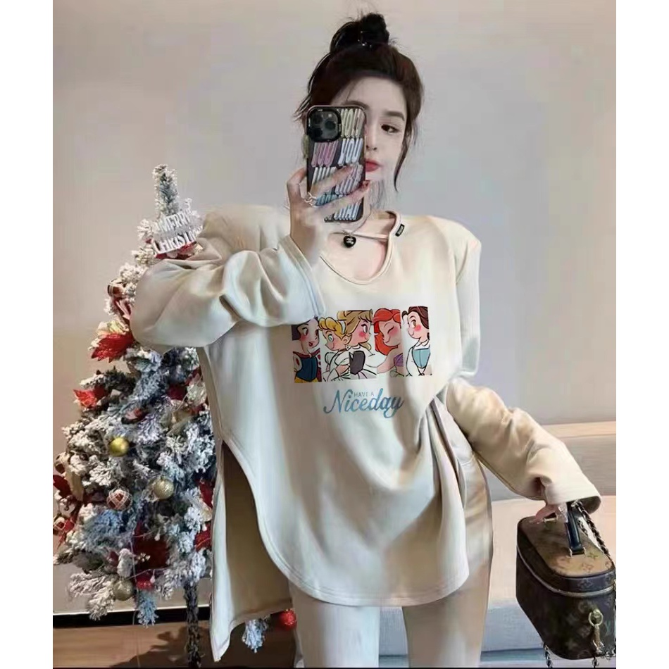 加绒V领打底衫女新款内搭显瘦T恤女洋气开叉中长款上衣ins