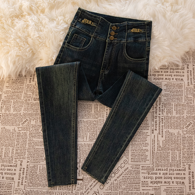 超高腰小脚牛仔裤女秋冬季加绒加厚年新款显瘦弹力紧身铅笔裤