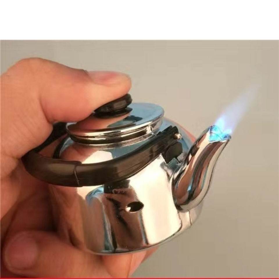 新款金属茶壶防风充气打火机个性创意电镀水壶点烟器送男友闺蜜礼
