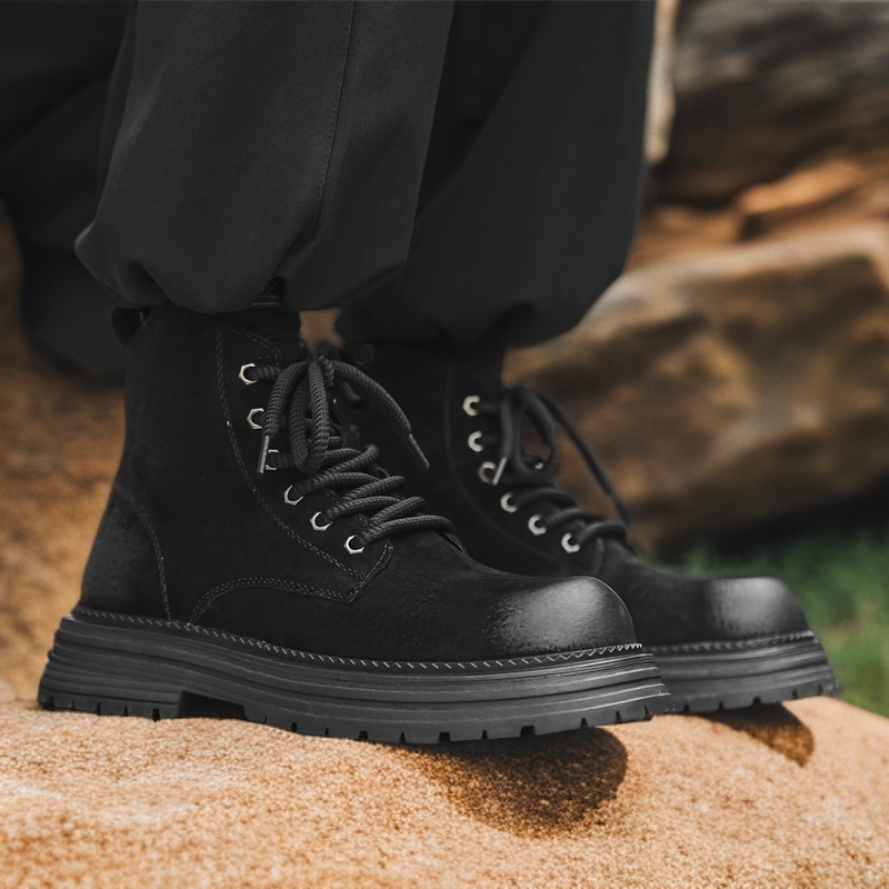 黑色真皮马丁靴2024新款英伦风工作靴女士百搭厚底户外防滑男女靴