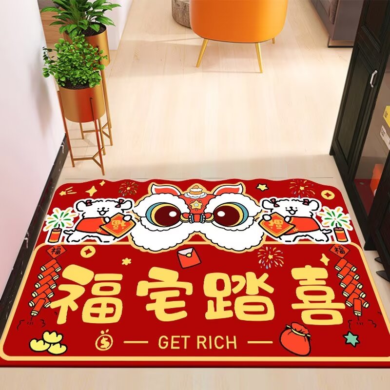 新年新款喜庆红色进门地垫家用防滑入户门垫玄关门口脚垫吸水地毯
