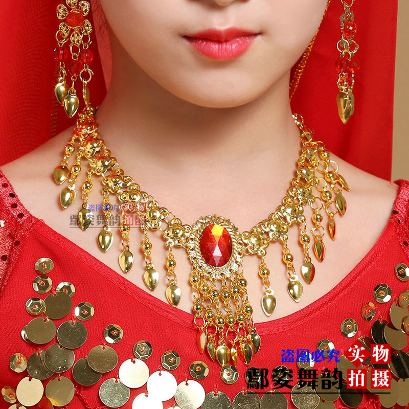 新客印度舞蹈表演出服配饰头饰肚皮舞红蓝玫红眉心坠头链项链两用