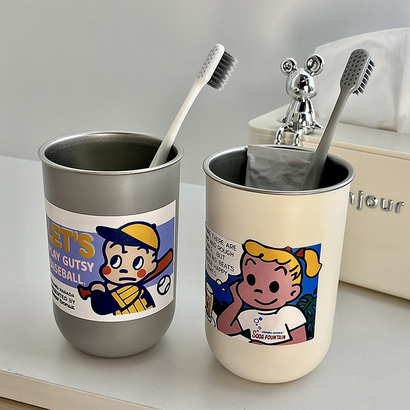 日系ins风刷牙杯漱口杯学生家用咖啡杯轻奢创意简约不锈钢情侣