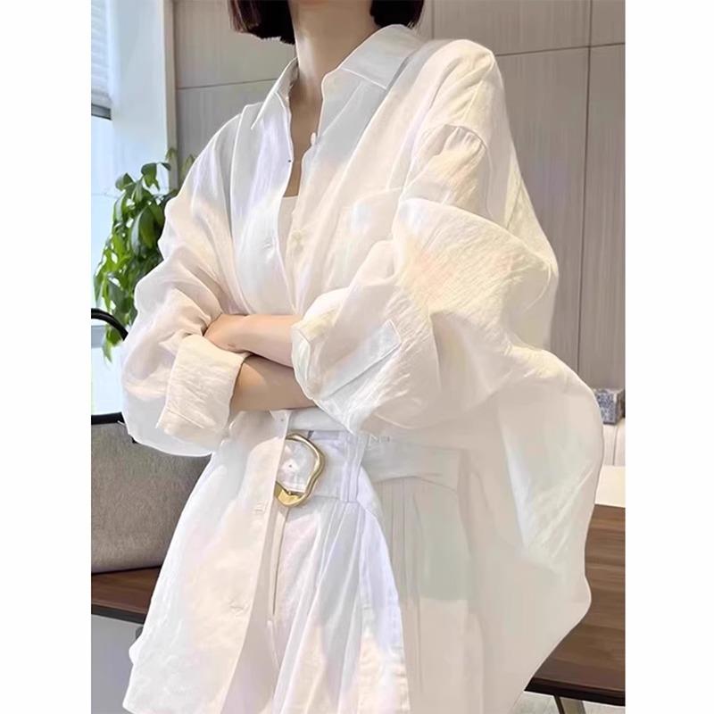 白色棉麻防晒衬衫外套女夏季长袖宽松亚麻衬衣设计感小众早春上衣