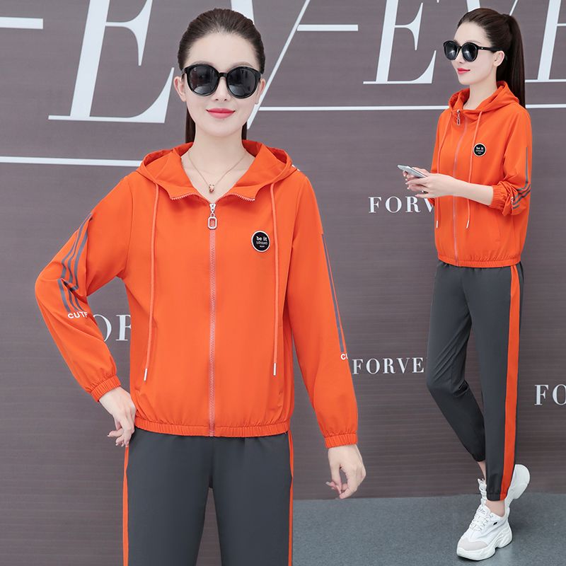 连帽运动服套装女春秋2023年新款时尚洋气宽松防风卫衣休闲两件套