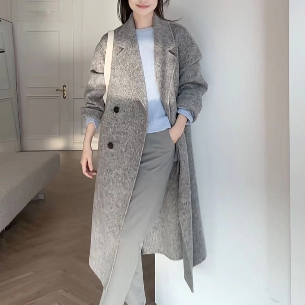 婧思涵9816简约通勤高级感韩系双面呢大衣