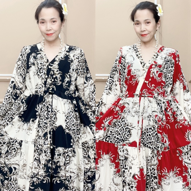 2024-30新品前抽绳遮肚遮肉长袖长裙时尚气质夏季女装连衣裙