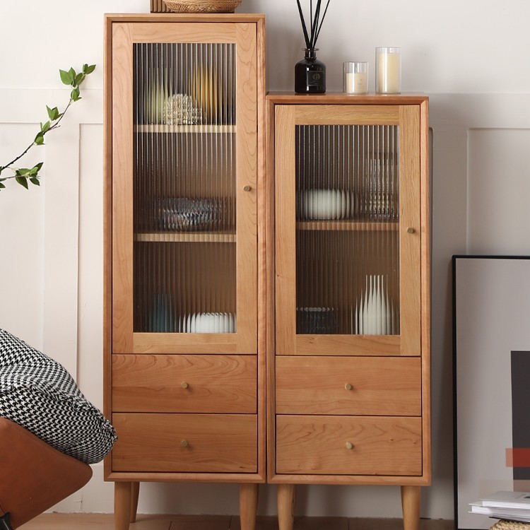 北美樱桃木北欧风无辅材酒柜书柜客厅边柜储物电视立柜落地家用