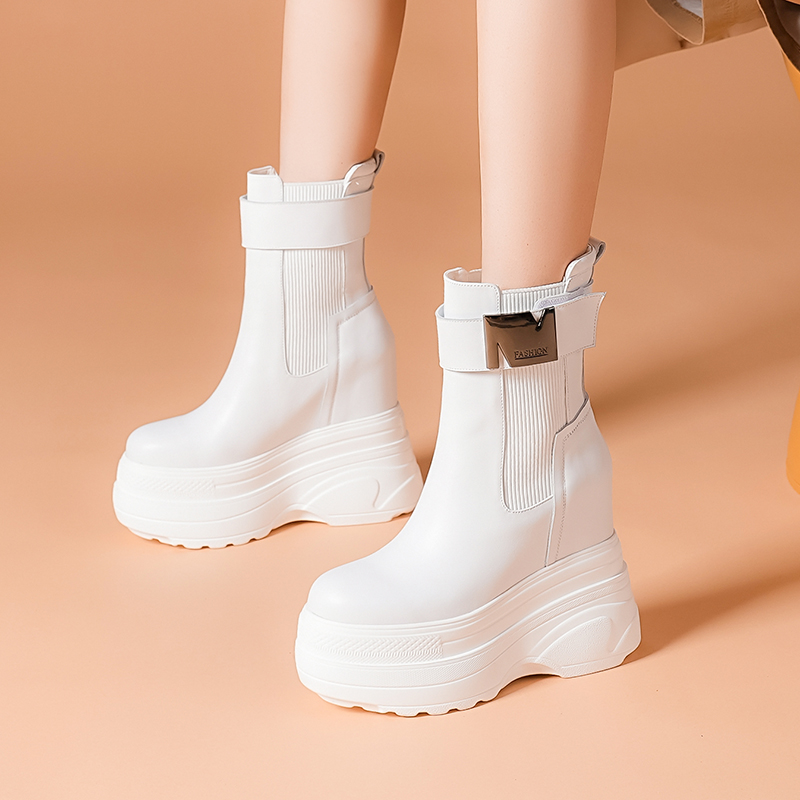 秋冬内增高14cm烟筒靴闲爆款松糕高跟厚底百搭冬季短靴英伦风靴子