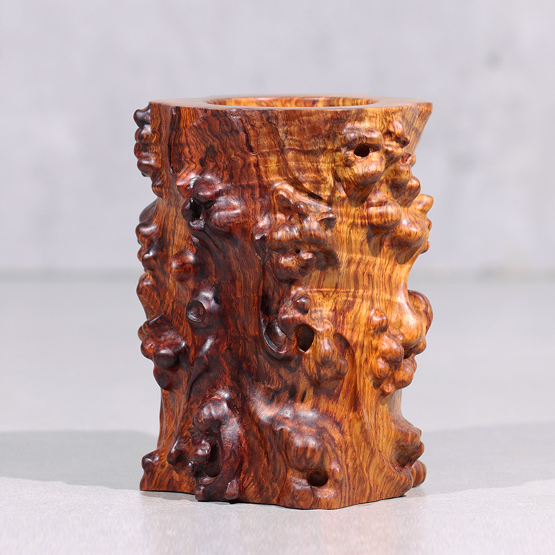 老豆妈海南黄花梨随型笔筒书房文房中式文玩收藏小摆件整木笔筒