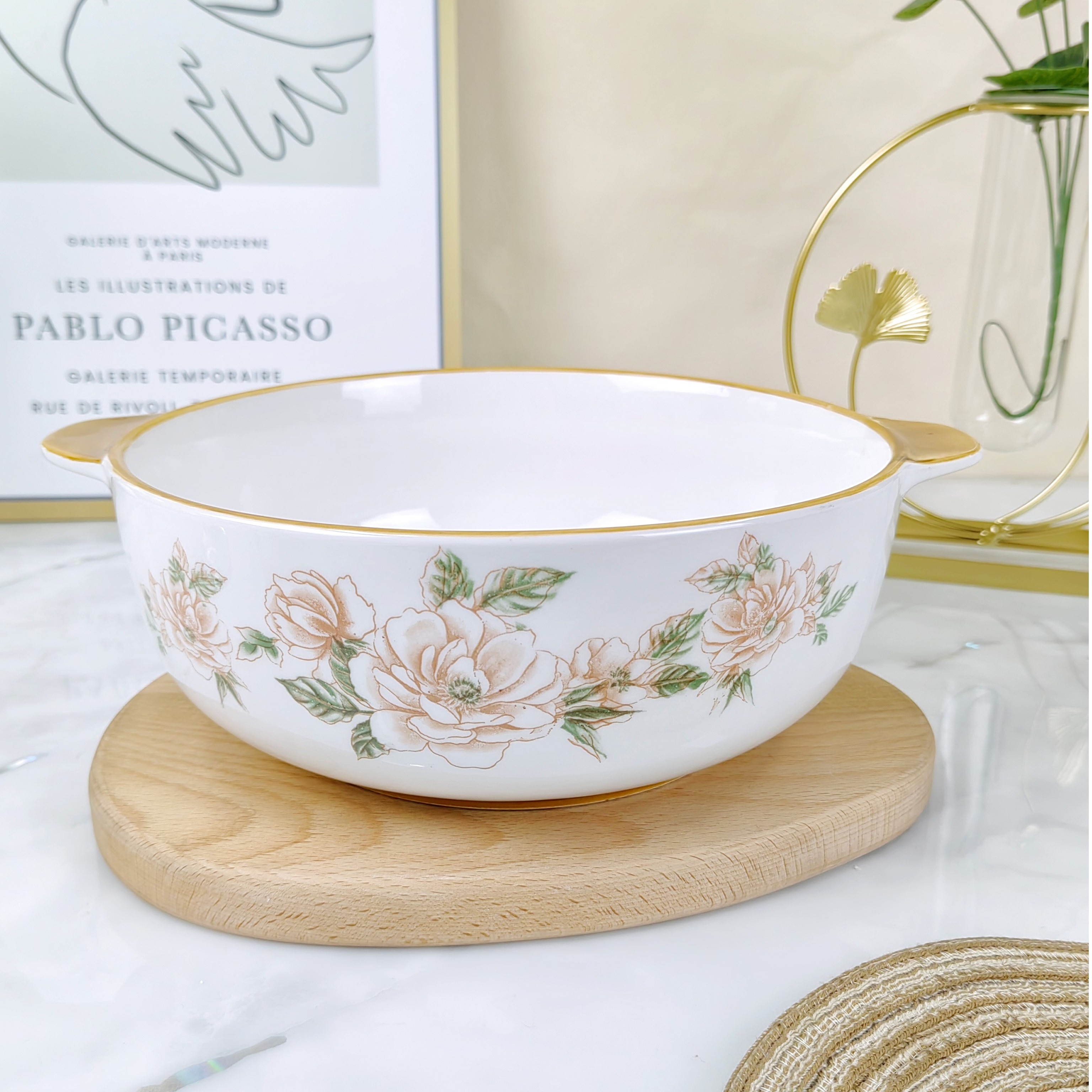 【宠粉福利】10.5英寸双耳汤碗加厚釉下彩陶瓷大号家用沙拉碗防烫