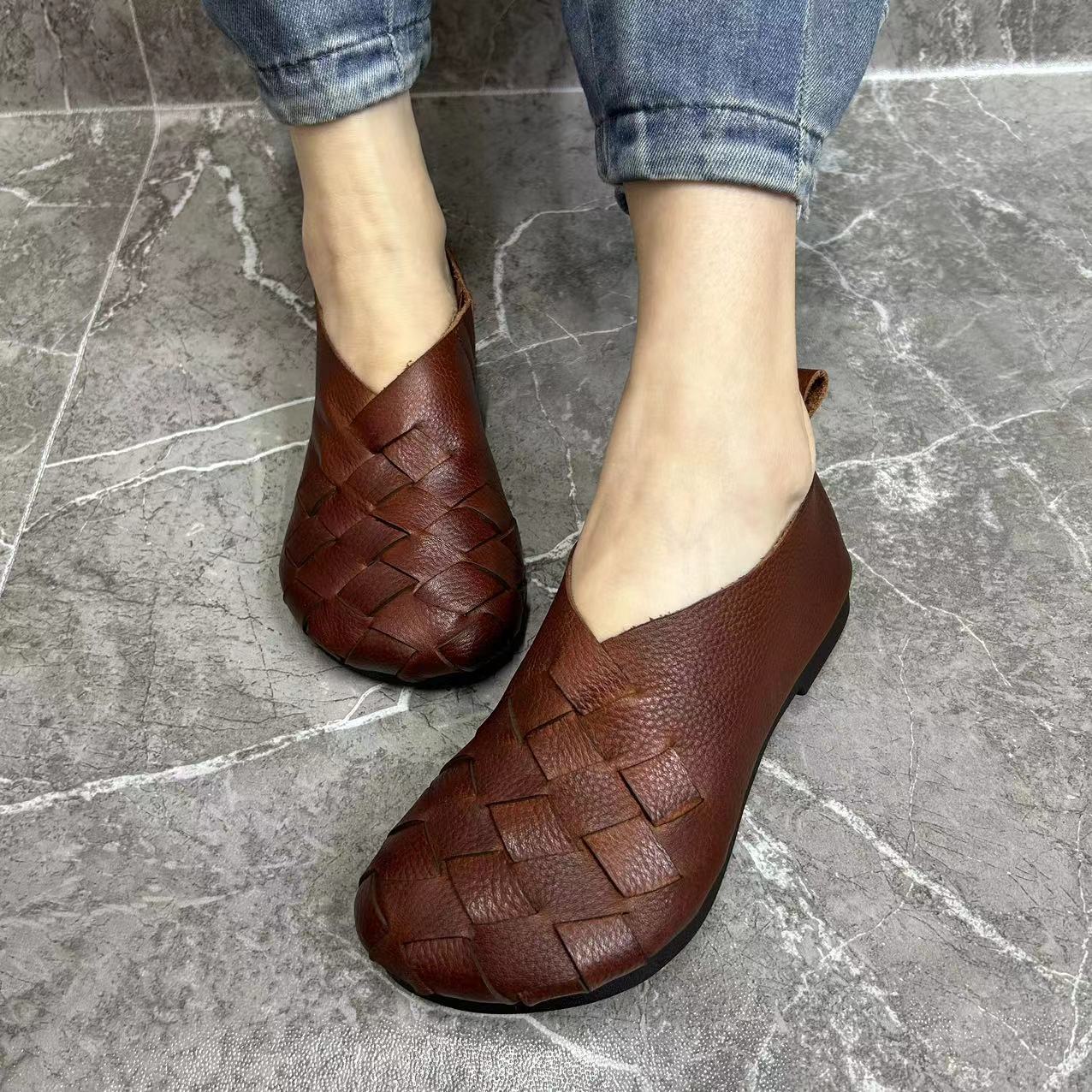 早春新款复古风柔软舒适百搭休闲女鞋166-1中老年软底软面妈妈鞋