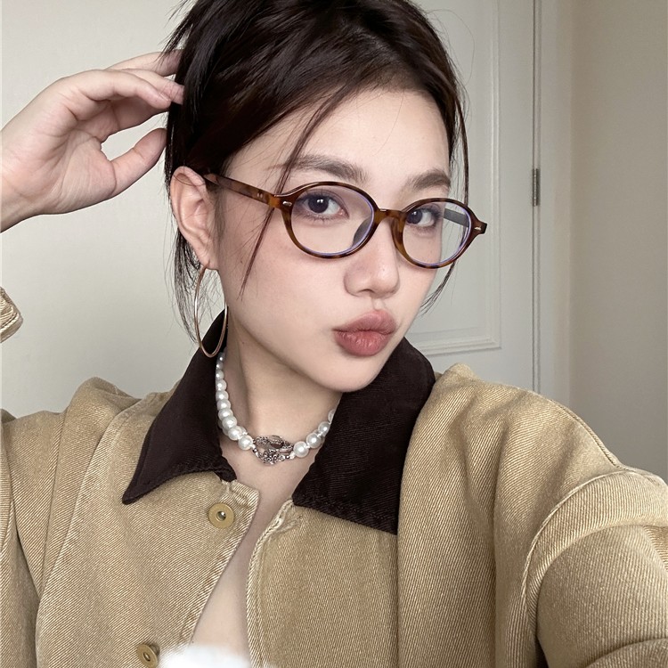 复古豹纹小椭圆书呆子欧美风小脸眼镜素颜神器超轻配近视高度数女