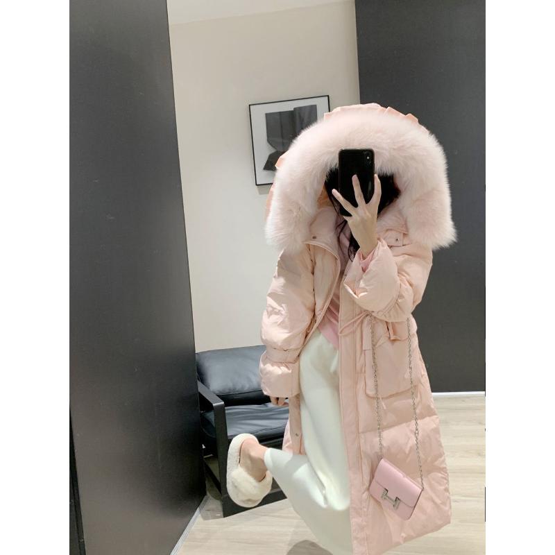 韩系温柔羽绒冬季羽绒服长款过膝2023新款加厚荷边设计师外套女版