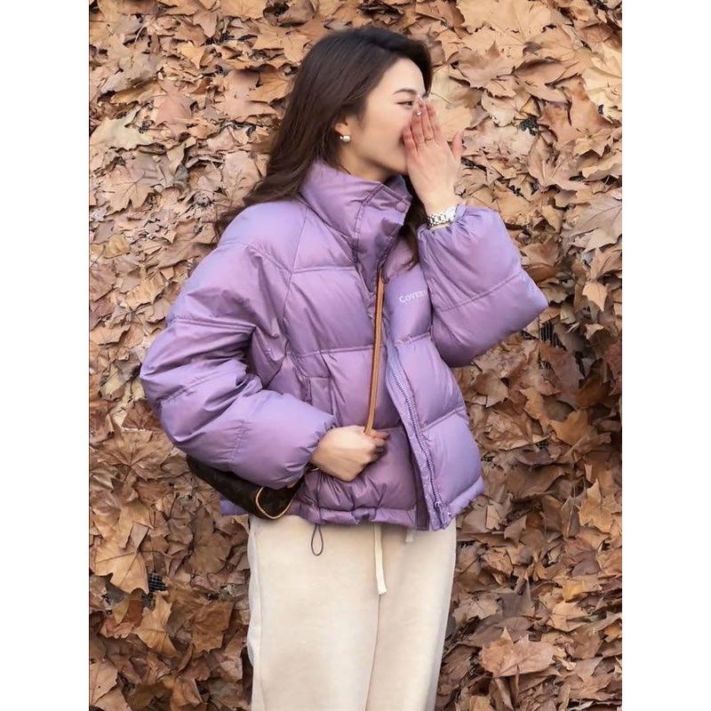 欧货白鸭绒羽绒服女短款外套2023冬立领宽松小个子面包服加厚上衣