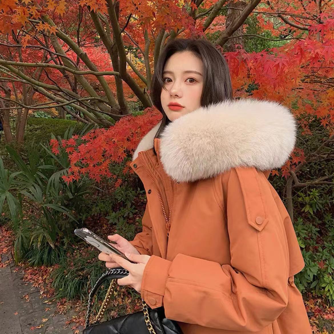 羽绒服女中长款2023年新款白鸭绒冬季保暖加厚过膝大毛领收腰外套
