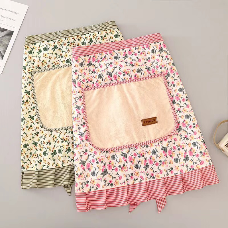 时尚小花帆布洋气半身围裙女士薄款可擦手耐磨花边大兜成人女围裙