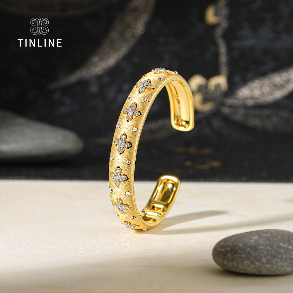 TINLINE 培育蓝宝石「洛神」手镯 布契拉提拉丝工艺 轻奢 满钻 优雅