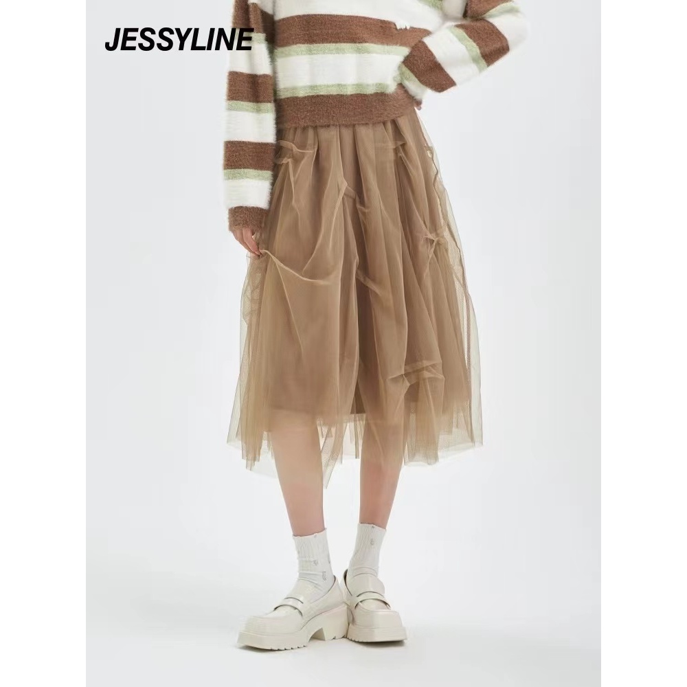 jessyline2023冬季新款 杰茜莱高腰纱网a字半身裙 潮流 344212390
