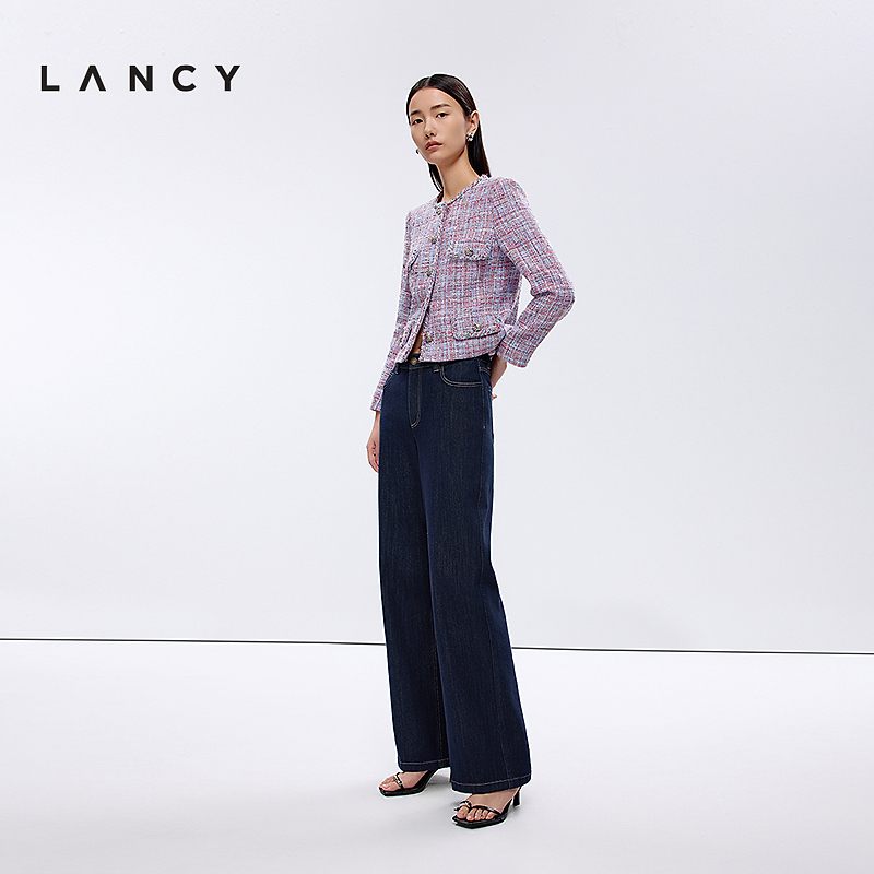 【宋佳同款】LANCY/朗姿2025年春新款简约百搭直筒高腰阔腿裤牛仔裤