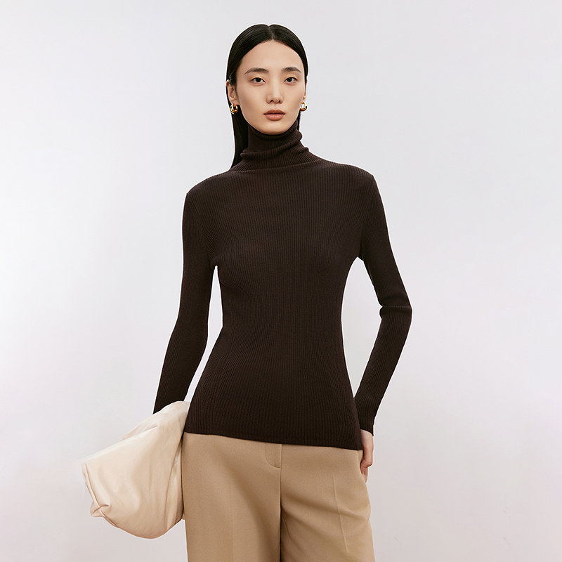 LANCY/朗姿2024冬新款纯羊毛高领修身显瘦针织衫女多色套头打底衫